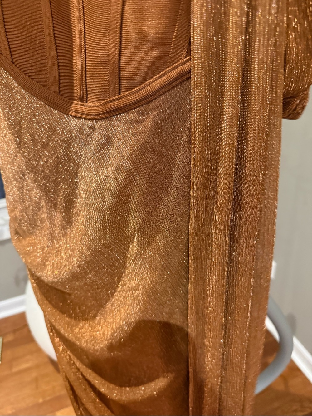 JLUXLABEL One-Shoulder Metallic Copper-Brown Gown - Picture 7 of 9